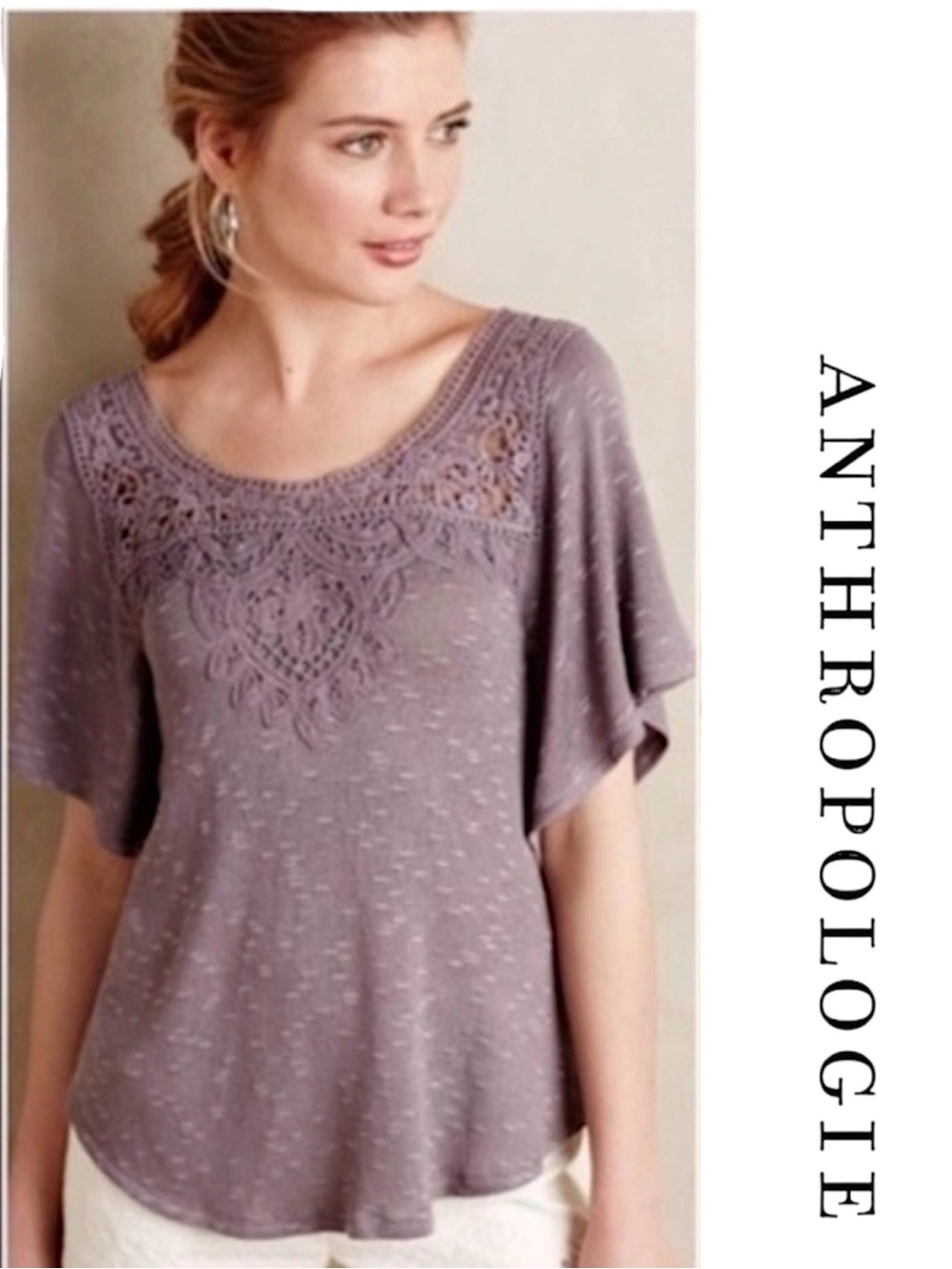 Anthropologie Deletta Top Dolman Sleeve Lace Crochet Lace Knit Lavender | Sz M